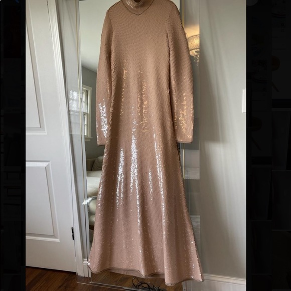 Brand New!! Bottega Veneta sequined turtleneck gown, Dune colored size small - Picture 3 of 5